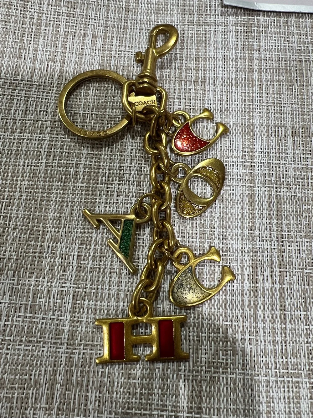 Gold-Tone Multicolor Enamel Letter Charm Keyring